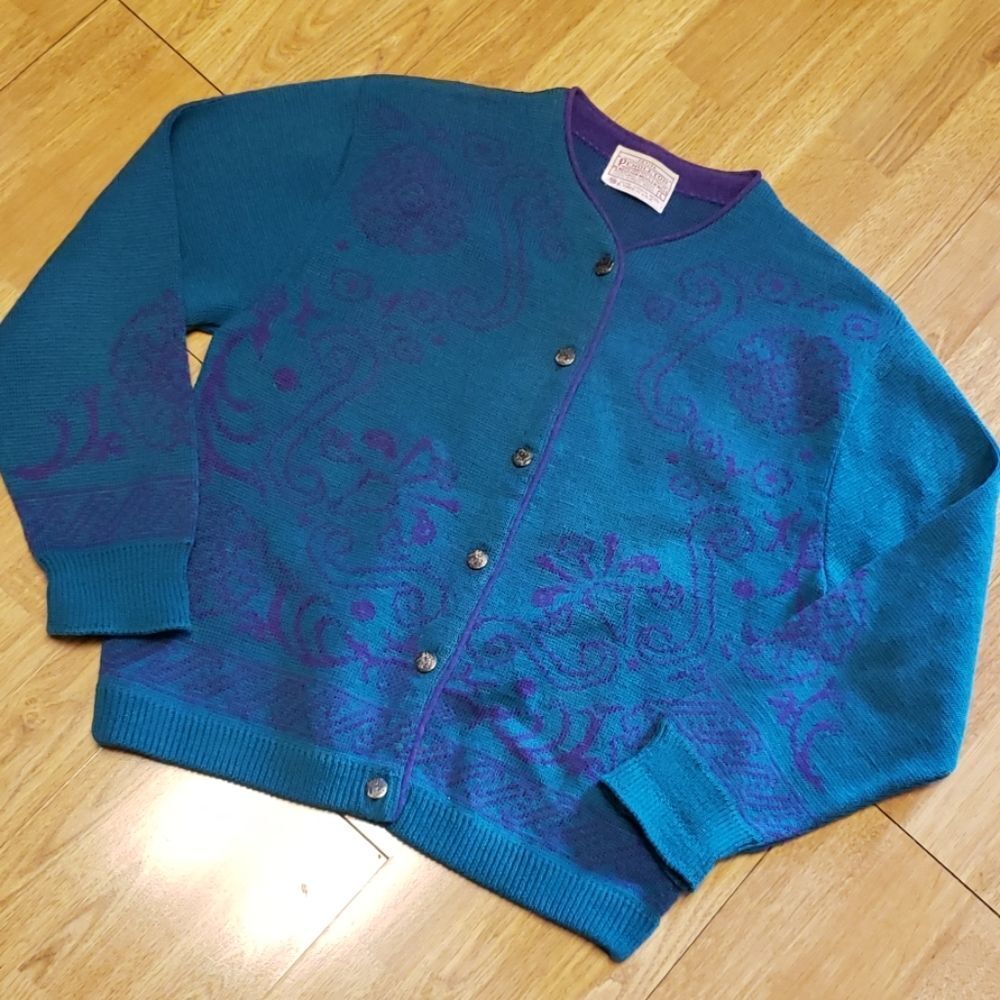 Pendleton green/purple jewel tone wool cardigan